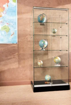 Vitrine d'exposition Deneb - verre trempé - portes coulissantes - 4 étagères - l. 80 x h. 180 cm