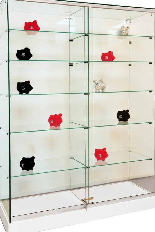 Vitrine d'exposition Gemma - verre trempé - portes coulissantes - 2x5 étagères - l. 120 x h. 180 cm