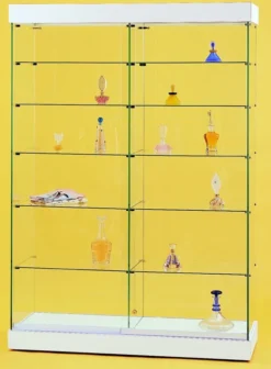 Vitrine d'exposition Gemma - verre trempé - portes coulissantes - 2x5 étagères - l. 120 x h. 180 cm - toit LED