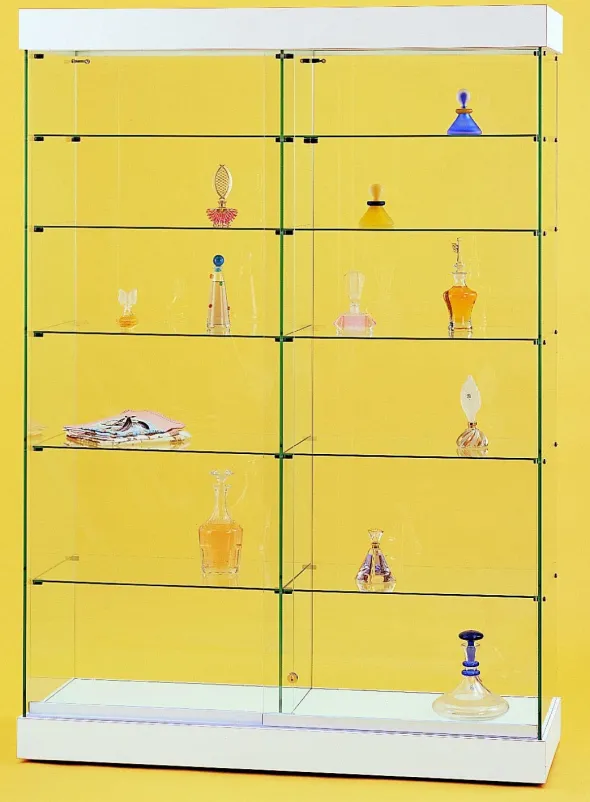 Vitrine d'exposition Gemma - verre trempé - portes coulissantes - 2x5 étagères - l. 120 x h. 180 cm - toit LED