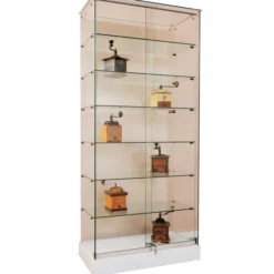 Vitrine d'exposition Nashira - verre trempé - portes coulissantes - 6 étagères - l. 80 x h. 180 cm - toit verre