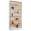 Vitrine d'exposition Nashira - verre trempé - portes coulissantes - 6 étagères - l. 80 x h. 180 cm - toit LED