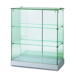 Vitrine d'exposition Nash - verre trempé - portes coulissantes - 2 étagères - l. 72 x h. 95 cm