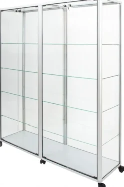 Vitrine d'exposition Ras - verre trempé et aluminium - 2x4 étagères - 2x2 portes battantes - l. 149 x h. 180 cm