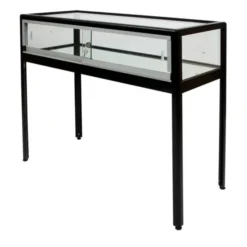 Vitrine table d'exposition Arneb - structure acier et verre - portes coulissantes verre trempé - l. 100 x h. 94 cm