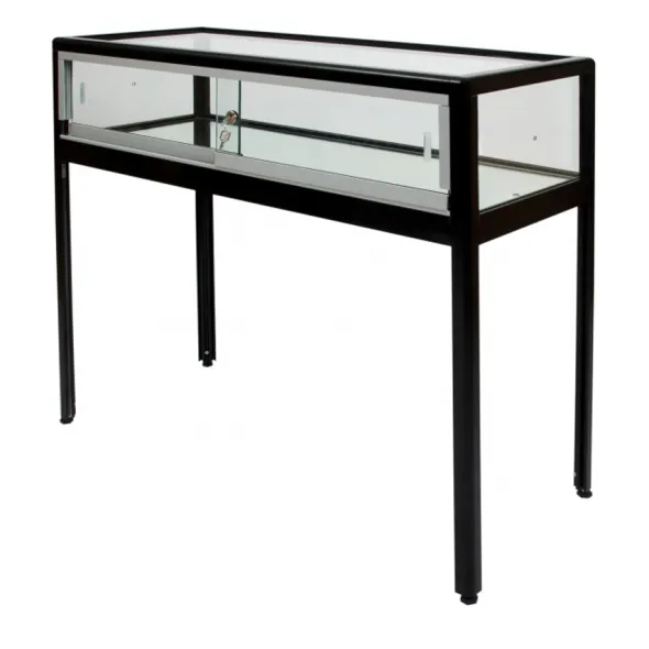 Vitrine table d'exposition Arneb - structure acier et verre - portes coulissantes verre trempé - l. 100 x h. 94 cm